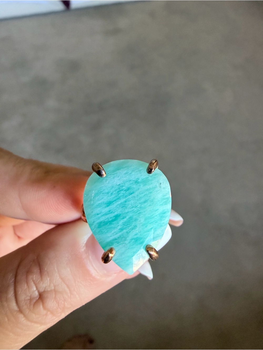 Teardrop Amazonite Statement Ring - Aqua Blue crystal with 14k rose gold vermeil